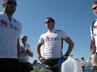 Bike riders standing after a ride